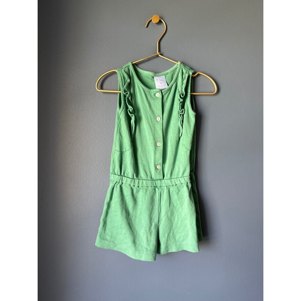 Bella Bliss Girls Green Ruffle Sleeveless Button Front Knit Romper Size‎ 5